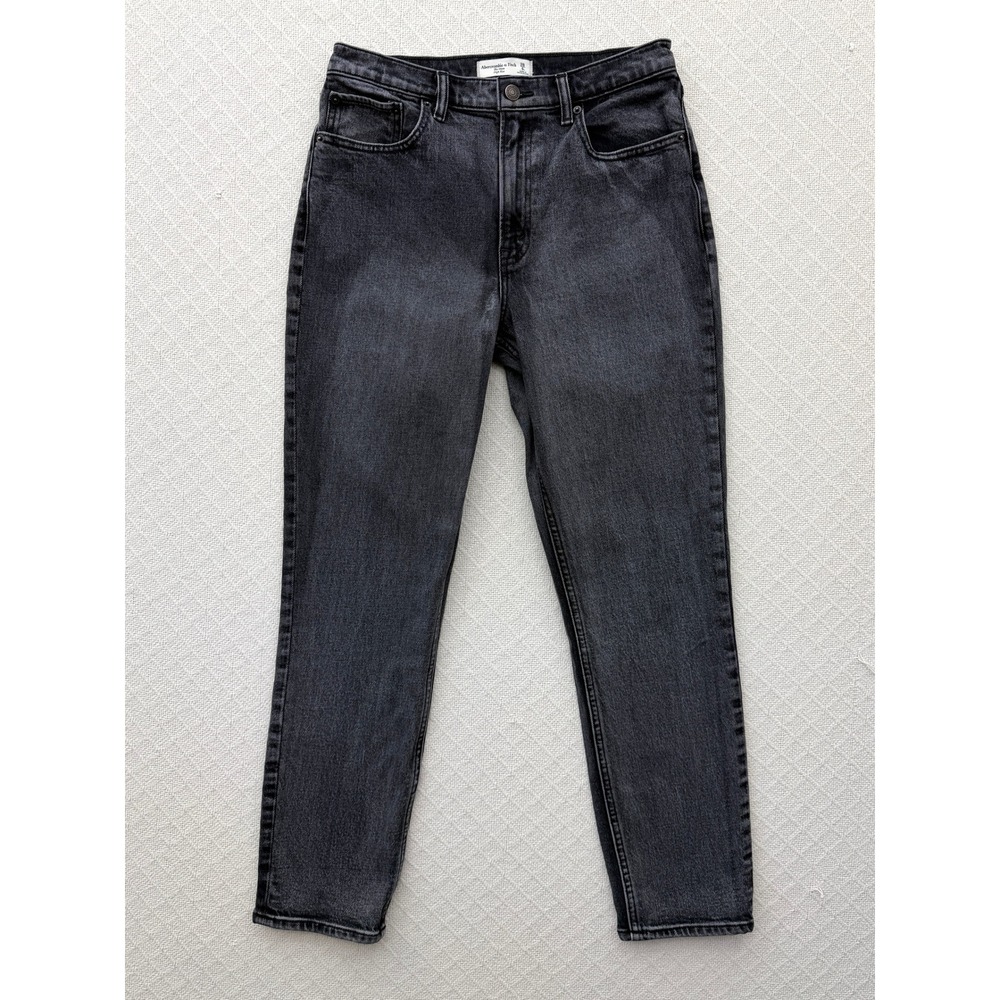 Abercrombie & Fitch The Mom High Rise Jeans Faded Black Denim Tapered Size 28/6L
